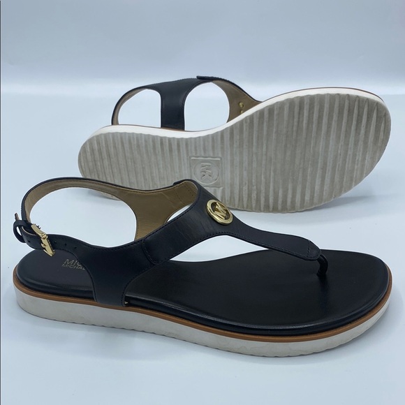 ✨Michael Kors Black T-Strap Sandals with Gold Hardware✨ - Picture 3 of 8